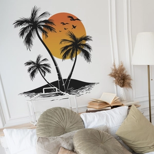Sonnenuntergang Strand Wandtattoo mit Palmen Silhouetten für Schlafzimmer Deko