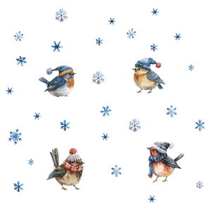 Winter cartoon birds window stickers with blue snowflakes for Christmas home decoration