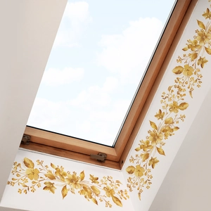Autocollant mural élégant en fleurs dorées sur le cadre de la fenêtre du grenier