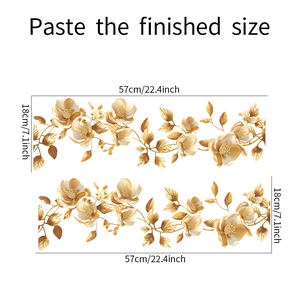 Dimensioni dettagliate degli adesivi murali fiori dorati con 57cm di lunghezza e 18cm di larghezza