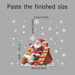 Detail showing Santa Claus on chimney and gingerbread man wall stickers with dimensions
