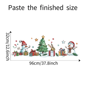 Detail view of Christmas wall stickers featuring snowman and tree with size markings