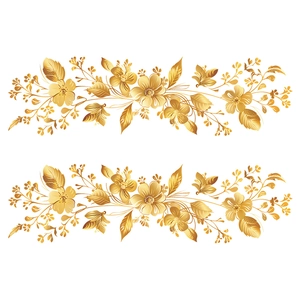 Stickers muraux plinthes fleurs dorées avec motifs floraux métalliques et feuillages