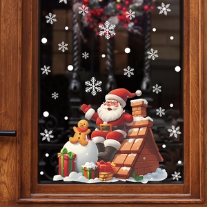 Christmas Santa Claus Gingerbread Man Window Stickers Static Cling PVC Decals For Glass Window Home Holiday Xmas Decor