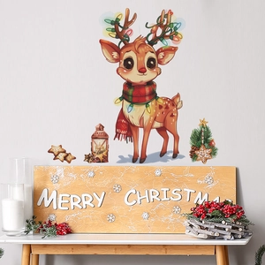 Cartoon Weihnachten Rentier Wandsticker PVC Wasserdichte Dekorative Aufkleber Für Schlafzimmer Wohnzimmer Feiertag Deko