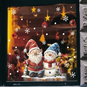 Christmas window stickers set with gnome, snowman, snowflakes and mini trees for holiday decor