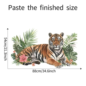 Sticker mural tigre et plantes tropicales de 88x54 cm pour décoration de salon
