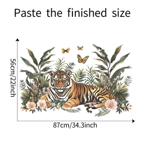 Tableau des dimensions pour autocollant mural tigre et plantes tropicales décor