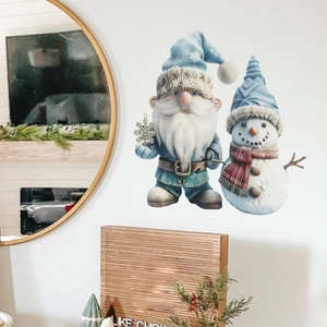 Stickers de Noël avec gnome bleu et bonhomme de neige pour décoration de fenêtre festive