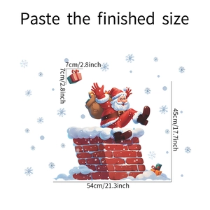 Tableau détaillé des tailles du sticker mural de Noël avec le Père Noël sur la cheminée