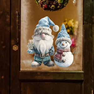 Autocollants de fenêtre gnome et bonhomme de neige bleus pour décoration de Noël festive