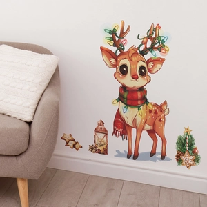 Weihnachten Rentier Wandtattoo mit Lichterkette und Schal für die Wanddekoration
