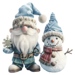 Gnome de Noël 3D et bonhomme de neige avec chapeaux bleus pour décoration d'hiver