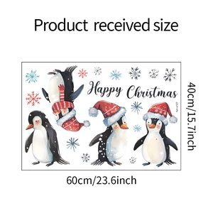 Detailed size chart for Christmas penguins wall decal showing 60x40cm sheet dimensions