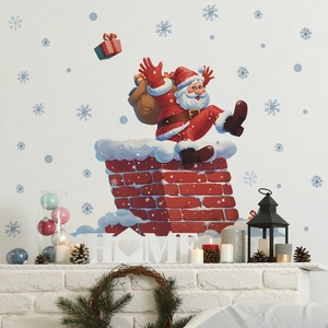 Stickers muraux de Noël avec Père Noël et cheminée pour la décoration du salon