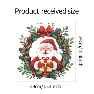 Détail de l'autocollant mural Père Noël dans une couronne mesurant 39cm sur 39cm