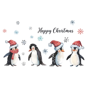 Christmas wall stickers featuring penguins, snowflakes and Happy Christmas typography