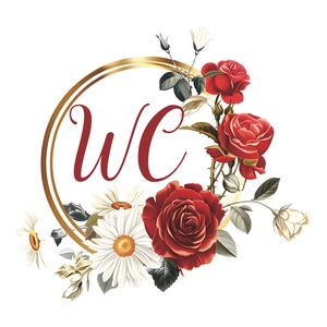 Floral bathroom door wall sticker with red WC letters and elegant roses design