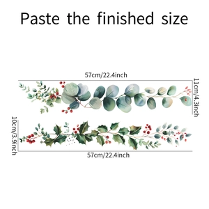Detailed size specifications for eucalyptus and berry vine wall stickers with dimensions