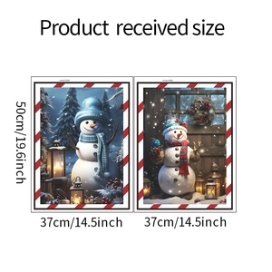 Detailed size chart for Christmas snowman wall stickers measuring 37cm by 50cm each
