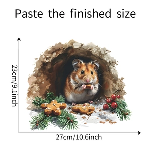 Detail view showing the 27x23cm dimensions of a squirrel wall sticker for Christmas decor