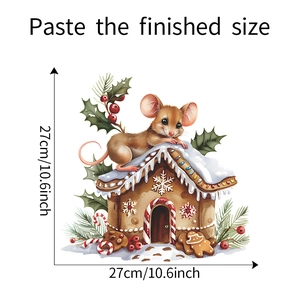 Detail of Christmas wall sticker with a mouse on a gingerbread house, 27x27cm size