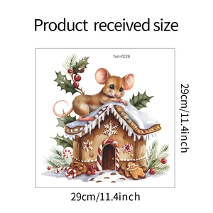 Detailed sheet of Christmas gingerbread house wall sticker with festive mouse 29x29cm