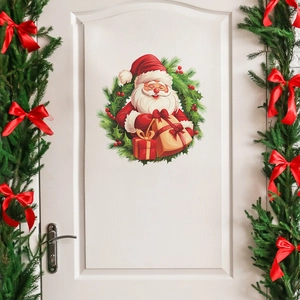 Christmas Santa Claus Wreath Wall Sticker PVC Waterproof Cartoon Decal For Door Window Home Holiday Decoration