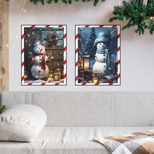 Set of two festive Christmas snowman wall stickers for modern living room decoration