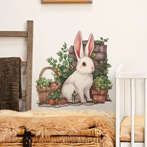 Sticker mural lapin et panier de légumes dans une chambre d'enfant style champêtre