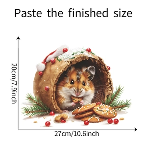 Dettaglio dell'adesivo murale di Natale con dimensioni 27x20cm, criceto e biscotto allo zenzero