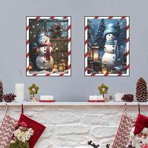 Christmas wall stickers with cute snowman and snowflakes for festive home decoration