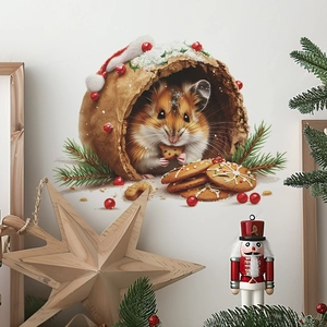 Adesivo murale di Natale con scoiattolo che mangia biscotti scena d'inverno