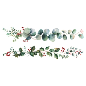 Watercolor green vine wall stickers with eucalyptus and red berries for home decor
