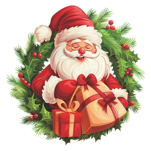 Cartoon Santa Claus Christmas wreath wall sticker for festive home bedroom decor