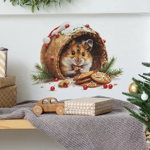 Adesivi murali natalizi con scoiattolo e biscotti per decorare camera e soggiorno