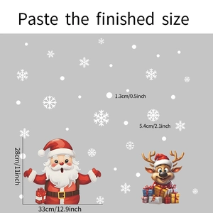 Detailed size layout of Santa Claus and Reindeer static window clings with snowflake dimensions