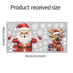Detailed sheet layout of Santa Claus and reindeer window stickers measuring 30x60 cm