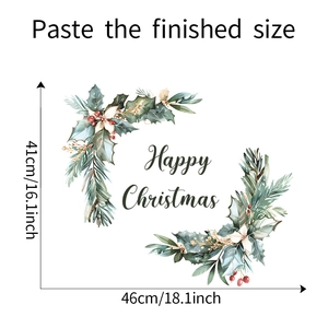 Detail showing the Happy Christmas wall sticker layout with holly leaves and 46cm size mark