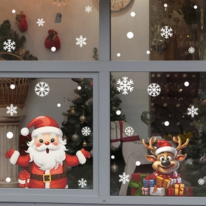 Christmas Window Stickers Santa Claus Reindeer Snowflake PVC Decal For Glass Cabinet Home Holiday Party Decor xmas142