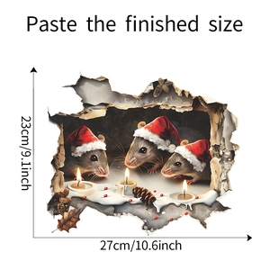 Detail von 3D-Maus-Weihnachtswandsticker mit Maßen 27cm x 23cm für Schlafzimmerdeko
