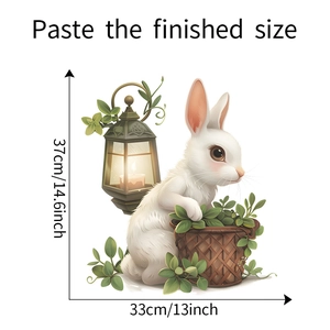 Detailed size specifications for cartoon rabbit and potted plant decorative wall sticker