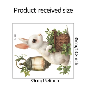 Detailed dimensions of fun-f235 cartoon rabbit and green plant wall sticker decal