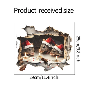 Maße des 3D Weihnachts-Wandtattoos mit Mäusen um eine Kerze, Größe 29x25cm im Detail