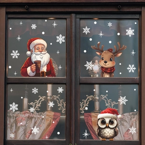Stickers de Noël pour fenêtres avec Père Noël, hibou et élan pour décor de fête vitré