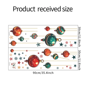Detail view of 30x90cm Christmas wall stickers with colorful ornaments and snowflakes