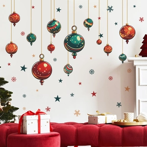 Classic Christmas wall stickers with red and gold baubles and snowflakes for home decor