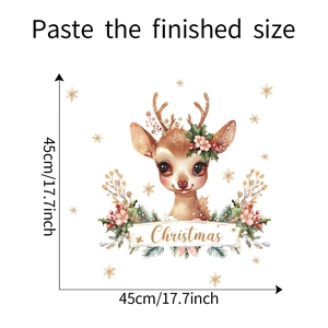 Detail view of cartoon Christmas deer wall sticker with 45cm dimensions and gold banner