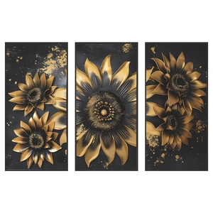 Set di adesivi murali moderni con girasoli 3D neri e oro per camera da letto e salotto