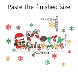 Detailed dimensions of Merry Christmas snowflake wall stickers with size labels